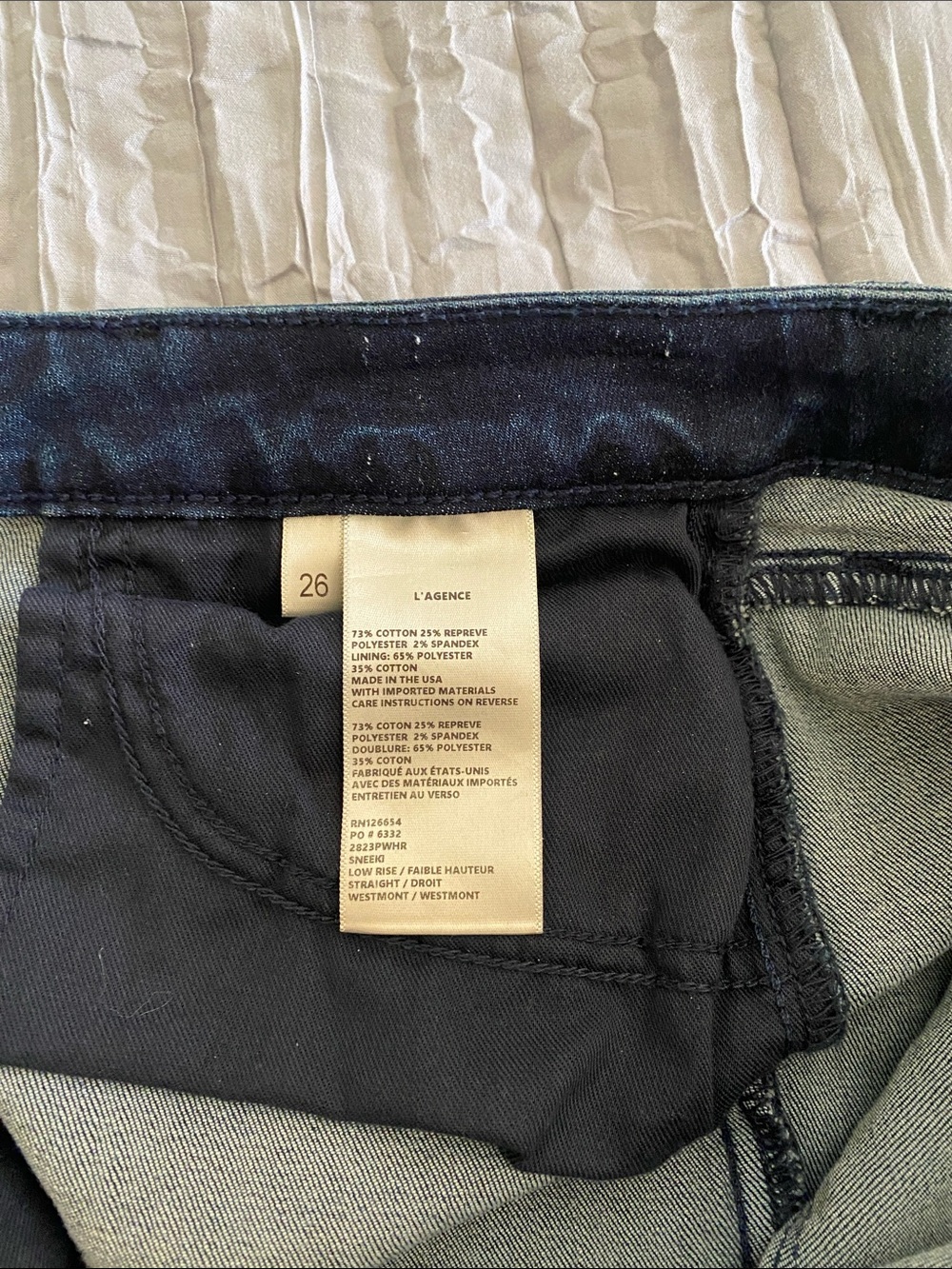 L'AGENCE Indigo Denim Jeans with Black Pocket Lining